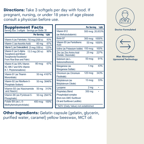 Liposomal Active B Complex Multivitamin Minerals Softgels 90 Count