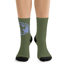 Eco Crew Socks — Recycled Poly Olive Socks with Retro Runner Logo