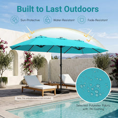 15.5 ft Patio Umbrella with Solar LED Lights & Crank