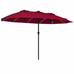 15.5 ft Patio Umbrella with Solar LED Lights & Crank