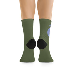 Eco Crew Socks — Recycled Poly Olive Socks with Retro Runner Logo