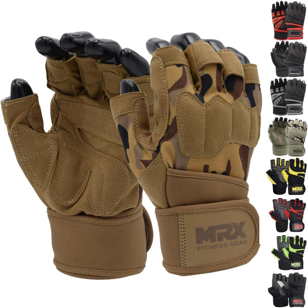 MRX Weightlifting Gloves with padded palm and long wrist strap for gym training and support