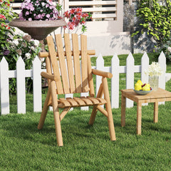 Solid Wood Patio Chair with Curved Seat and Slatted Backrest