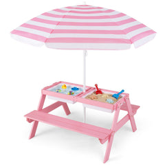 Kids Outdoor Picnic Water Sand Table with Umbrella