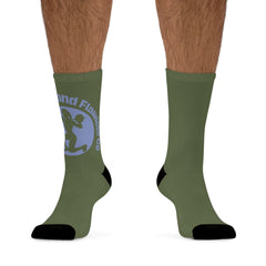 Eco Crew Socks — Recycled Poly Olive Socks with Retro Runner Logo