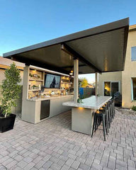 KoKoMo Outdoor Kitchen Pavilion – 20'x20' Luxury BBQ Island with 70" TV, Bar, Grill, Kegerator & More