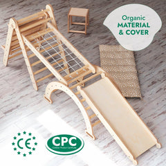 in1 Mon6tessori Climbing Set: Triangle Ladder + Arch/Rocker + Slide/Ramp + Net + Cushion + Art Addition