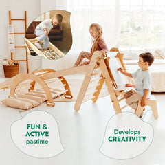 in1 Mon6tessori Climbing Set: Triangle Ladder + Arch/Rocker + Slide/Ramp + Net + Cushion + Art Addition