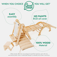 in1 Mon6tessori Climbing Set: Triangle Ladder + Arch/Rocker + Slide/Ramp + Net + Cushion + Art Addition