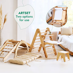 in1 Mon6tessori Climbing Set: Triangle Ladder + Arch/Rocker + Slide/Ramp + Net + Cushion + Art Addition