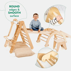 in1 Mon6tessori Climbing Set: Triangle Ladder + Arch/Rocker + Slide/Ramp + Net + Cushion + Art Addition