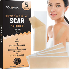 Silicone Scar Patches, Gel Sheets for Scar Removal & Stretch Marks, 5 Sheets