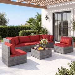 7-Piece Patio Conversation Set with Glass Table & Cushions