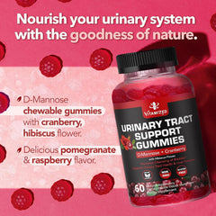 Powerful Cranberry Gummies  with D-Mannose - Urinary Tract Health - Fast-Acting Bladder Support Supplement - 60 Count