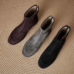 Women’s Fleece-Lined Ankle Boots – Round Toe Low Heel Winter Boots