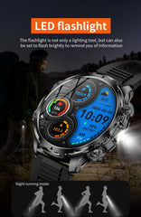AK75 Smartwatch Flashlight BT Calling Outdoor Fitness Tracker Large Battery