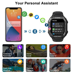 Rugged Smartwatch Men Outdoor Waterproof Fitness Tracker Blood Pressure