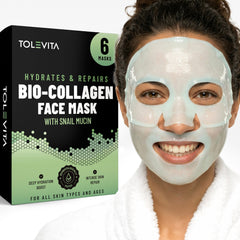 Bio-Collagen Hydrogel Face Mask, Hydrating & Repairing Mask with Snail Mucin & Hyaluronic Acid, 6 Masks