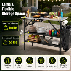 Foldable Outdoor Cook Station with Removable Shelves