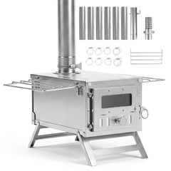 Portable Wood Burning Tent Stove with 7 Chimney Pipes