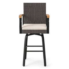 360° Swivel Outdoor Bar Stool with Cushion & Wood Armrests