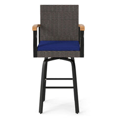 360° Swivel Outdoor Bar Stool with Cushion & Wood Armrests