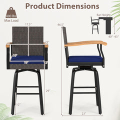 360° Swivel Outdoor Bar Stool with Cushion & Wood Armrests