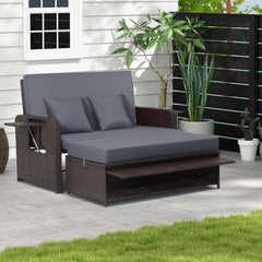 Outdoor Rattan Daybed with Adjustable Backrest & Ottoman