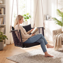Hanging Rattan Porch Swing Chair with Cushions