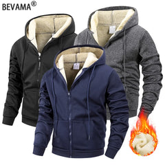Winter Men’s Fleece Zipper Jacket – Thick Windproof Hooded Coat for Casual Wear & Outdoor Sports