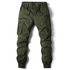 New Cotton Men’s Cargo Pants in Khaki, Black, Army, and Light Gray. Casual Tactical Joggers with Multi-Pockets for Fashion and Work Wear.