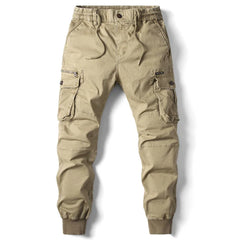 New Cotton Men’s Cargo Pants in Khaki, Black, Army, and Light Gray. Casual Tactical Joggers with Multi-Pockets for Fashion and Work Wear.