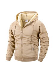 Winter Men’s Fleece Zipper Jacket – Thick Windproof Hooded Coat for Casual Wear & Outdoor Sports