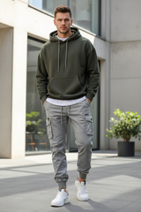 New Cotton Men’s Cargo Pants in Khaki, Black, Army, and Light Gray. Casual Tactical Joggers with Multi-Pockets for Fashion and Work Wear.