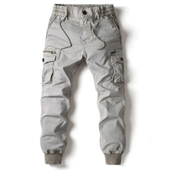 New Cotton Men’s Cargo Pants in Khaki, Black, Army, and Light Gray. Casual Tactical Joggers with Multi-Pockets for Fashion and Work Wear.