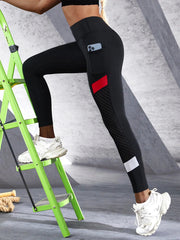 🖤 Colorblocked Mesh High-Waist Yoga Leggings with Side Pockets