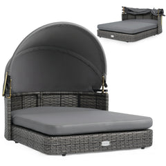 Wicker Dog House with Adjustable Canopy & Cushions