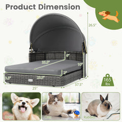 Wicker Dog House with Adjustable Canopy & Cushions