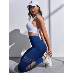 Hollow Seamless Yoga Pants with Mesh Panels