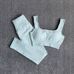 Women's Sportswear Yoga Set Workout Clothes Athletic Wear Sports Gym Legging Seamless Fitness Bra Crop Top Long Sleeve Yoga Suit