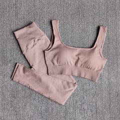 Women's Sportswear Yoga Set Workout Clothes Athletic Wear Sports Gym Legging Seamless Fitness Bra Crop Top Long Sleeve Yoga Suit