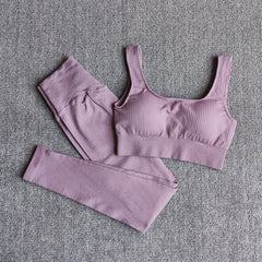 Women's Sportswear Yoga Set Workout Clothes Athletic Wear Sports Gym Legging Seamless Fitness Bra Crop Top Long Sleeve Yoga Suit