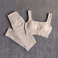 Women's Sportswear Yoga Set Workout Clothes Athletic Wear Sports Gym Legging Seamless Fitness Bra Crop Top Long Sleeve Yoga Suit