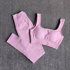 Women's Sportswear Yoga Set Workout Clothes Athletic Wear Sports Gym Legging Seamless Fitness Bra Crop Top Long Sleeve Yoga Suit