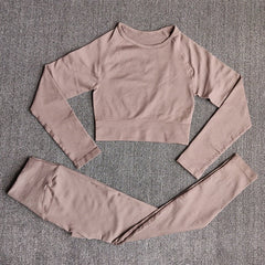Women's Sportswear Yoga Set Workout Clothes Athletic Wear Sports Gym Legging Seamless Fitness Bra Crop Top Long Sleeve Yoga Suit