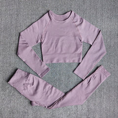 Women's Sportswear Yoga Set Workout Clothes Athletic Wear Sports Gym Legging Seamless Fitness Bra Crop Top Long Sleeve Yoga Suit
