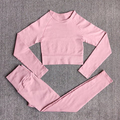 Women's Sportswear Yoga Set Workout Clothes Athletic Wear Sports Gym Legging Seamless Fitness Bra Crop Top Long Sleeve Yoga Suit