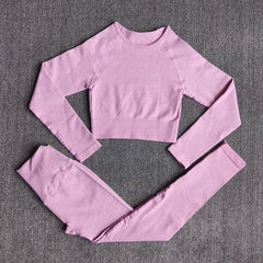 Women's Sportswear Yoga Set Workout Clothes Athletic Wear Sports Gym Legging Seamless Fitness Bra Crop Top Long Sleeve Yoga Suit