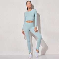 Women's Sportswear Yoga Set Workout Clothes Athletic Wear Sports Gym Legging Seamless Fitness Bra Crop Top Long Sleeve Yoga Suit